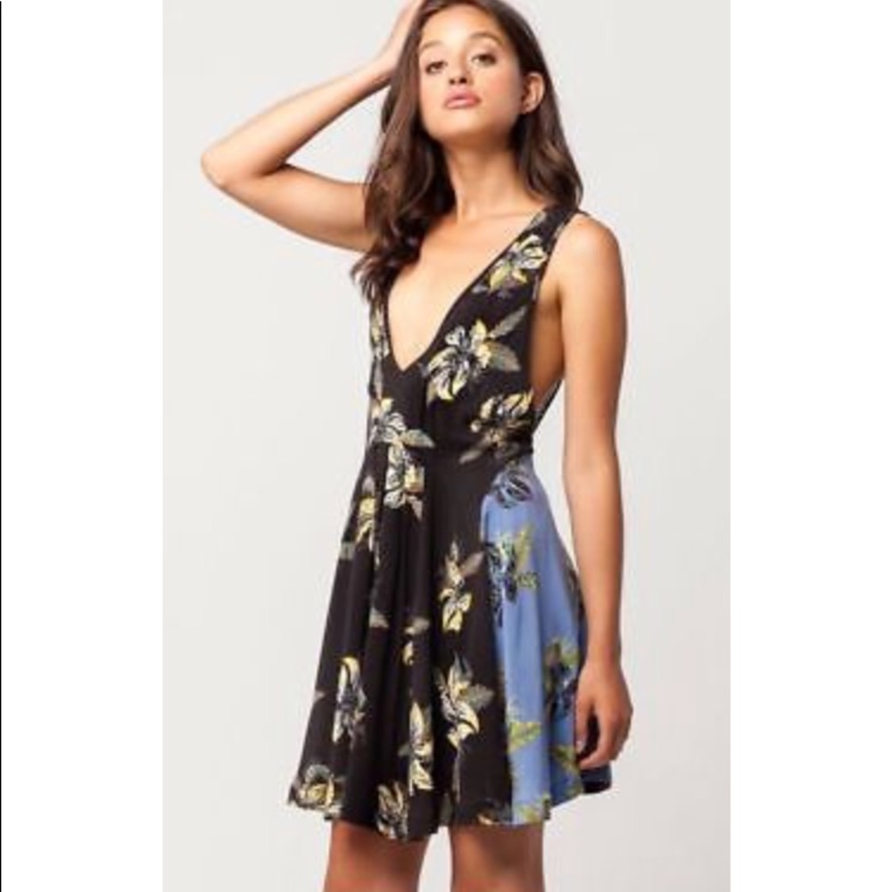NWT New Free People Thought I Was Dreamin Mini Dress Rayon Black/Blue XS - Picture 1 of 6